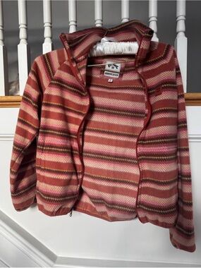 Billabong Striped Rose and Rust Fleece Zip Jacket/sweatshirt